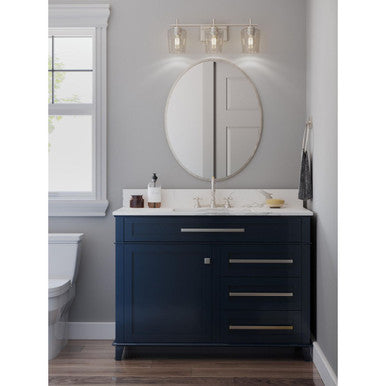 Calais Collection Three-Light Brushed Nickel Clear Glass New Traditional Bath Vanity Light - Damp Location Listed