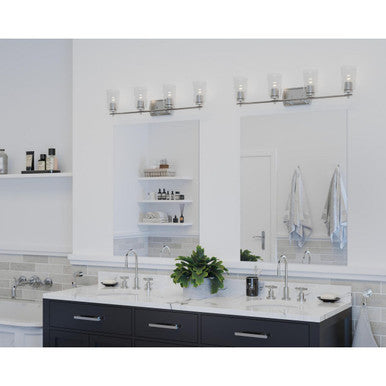 Adley Collection Four-Light Brushed Nickel Clear Glass New Traditional Bath Vanity Light - Damp Location Listed
