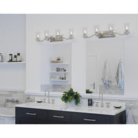Lassiter Collection Four-Light Brushed Nickel Clear Glass Modern Bath Vanity Light - Damp Location Listed