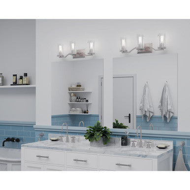 Lassiter Collection Three-Light Brushed Nickel Clear Glass Modern Bath Vanity Light - Damp Location Listed