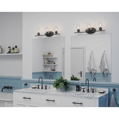 Riley Collection Three-Light Matte Black Clear Glass Modern Bath Vanity Light - Damp Location Listed