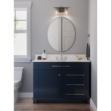 Riley Collection Two-Light Matte Black Clear Glass Modern Bath Vanity Light - Damp Location Listed