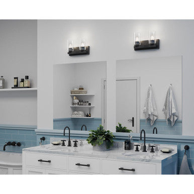 Goodwin Collection Two-Light Matte Black Modern Vanity Light with Clear Glass - Damp Location Listed