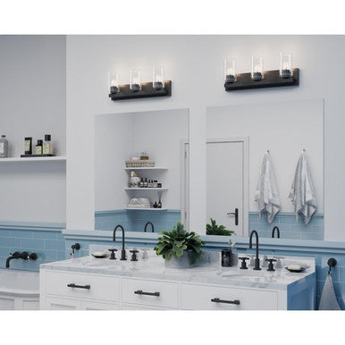 Goodwin Collection Three-Light Matte Black Modern Vanity Light with Clear Glass - Damp Location Listed