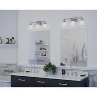 Alexa Collection Three-Light Brushed Nickel Etched Linen With Clear Edge Glass Modern Bath Vanity Light - Damp Location Listed