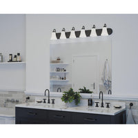 Classic Collection Six-Light Matte Black Etched Glass Traditional Bath Vanity Light - Damp Location Listed