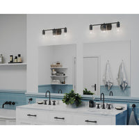Adley Collection Three-Light Matte Black Clear Glass New Traditional Bath Vanity Light - Damp Location Listed