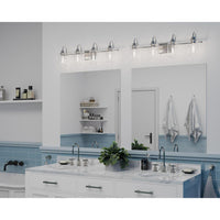 Aiken Collection Four-Light Brushed Nickel Clear Glass Farmhouse Style Bath Vanity Wall Light - Damp Location Listed