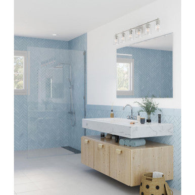 Adley Collection Six-Light New Traditional Brushed Nickel Clear Glass Bath Vanity Light - Damp Location Listed