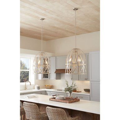 Chastain Collection Three-Light Bleached Oak Basket Farmhouse Pendant Light - Dry Location Listed