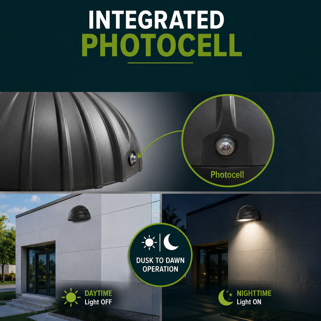 70 Watt LED Half Moon Wall Pack - 9446 Lumens - 4000K Cool Light - 120-277V - Bronze Finish - Photocell