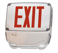 Wet Location Combo LED Exit Sign And Emergency Light Single Face- White Housing Color, and Red Lettering - With 90 Minute Battery Back-Up