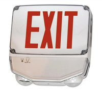 Wet Location Combo LED Exit Sign And Emergency Light - Choose White or Black Housing Color, with Red or Green Lettering - With 90 Minute Battery Back-Up