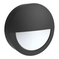 LED Round Bulk Head Light With Eyelid Cover - Glass Lens - Wall or Ceiling Mount – Wet Location - Watt Selectable 15W/12W/9W - Color Selectable 30K/40K/50K - 120/277V - Black Finish - Integrated Photocell Included