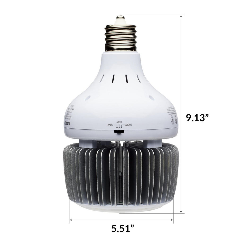 LED Lowbay PAR Bulb - HighBay Retrofit - Watt Selectable 60/80/100W - 14000 Max Lumens - 4000K Cool White - 120-277V - E39 Mogul Base - Ballast Bypass
