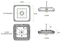 LED Square Garage Canopy Light - Watt Selectable 60W/40W/25W - Up To 7400 Lumens - Ceiling or Conduit Mount - 4000K Neutral White - 120-277V - White - With Z10 Receptacle
