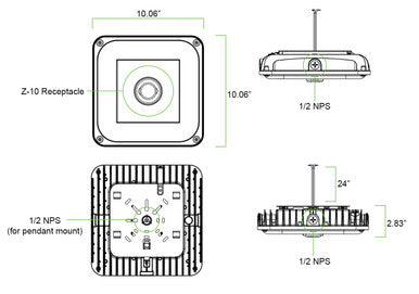 LED Square Garage Canopy Light - Watt Selectable 60W/40W/25W - Up To 7400 Lumens - Ceiling or Conduit Mount - 4000K Neutral White - 120-277V - White - With Z10 Receptacle