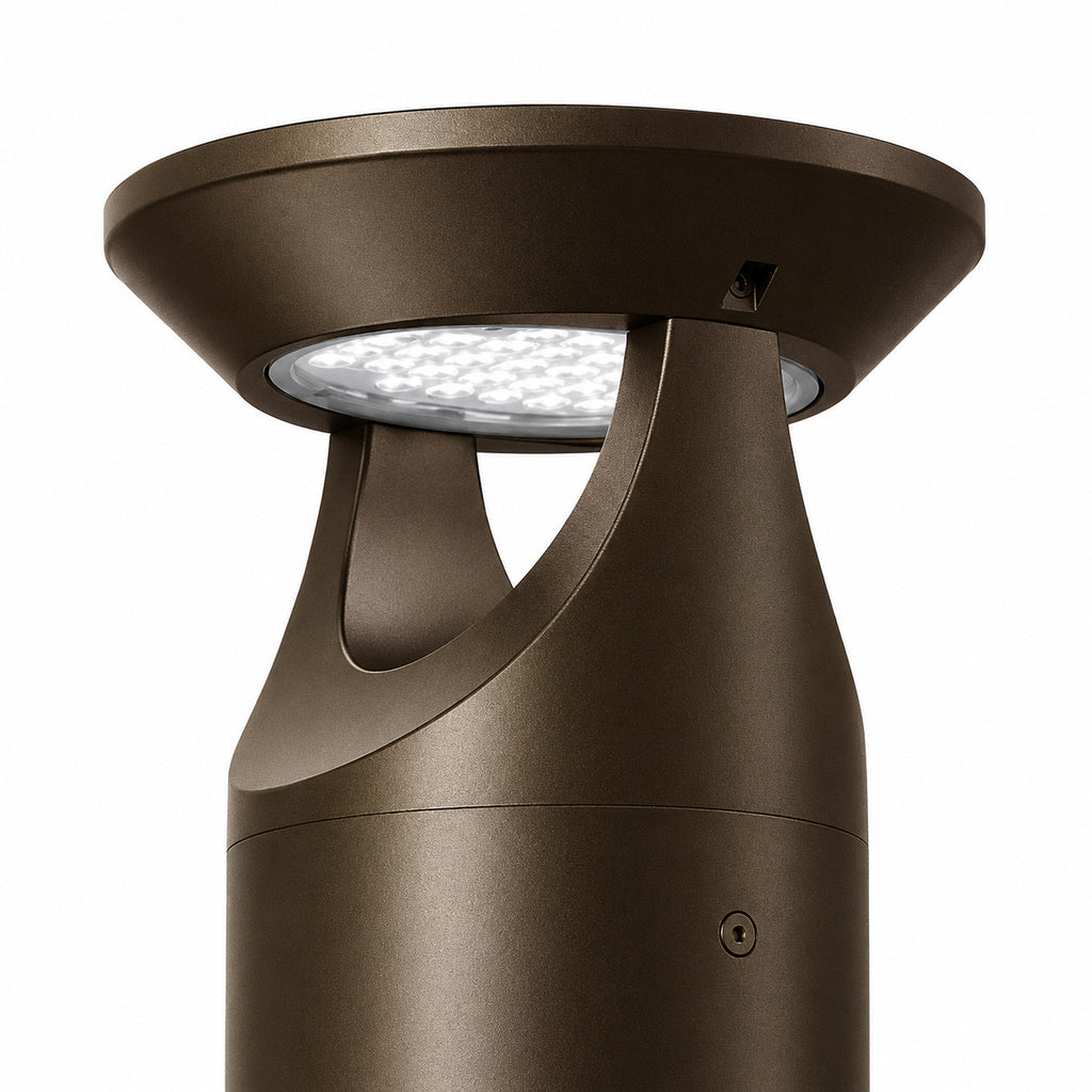 LED Solar Bollard Lights with Remote - Height 20IN - 3 Watt - 390 Lumens - 4000K Cool White - Anchor Bolts & Plate Included - Bronze Finish