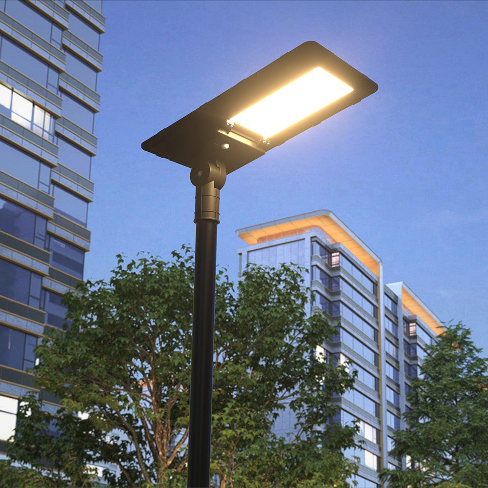 LED Solar Street Light - 80 Watt - 12000 Lumens - 6000K Daylight - Post Mount - with Programmable Motion Sensor - Black Finish