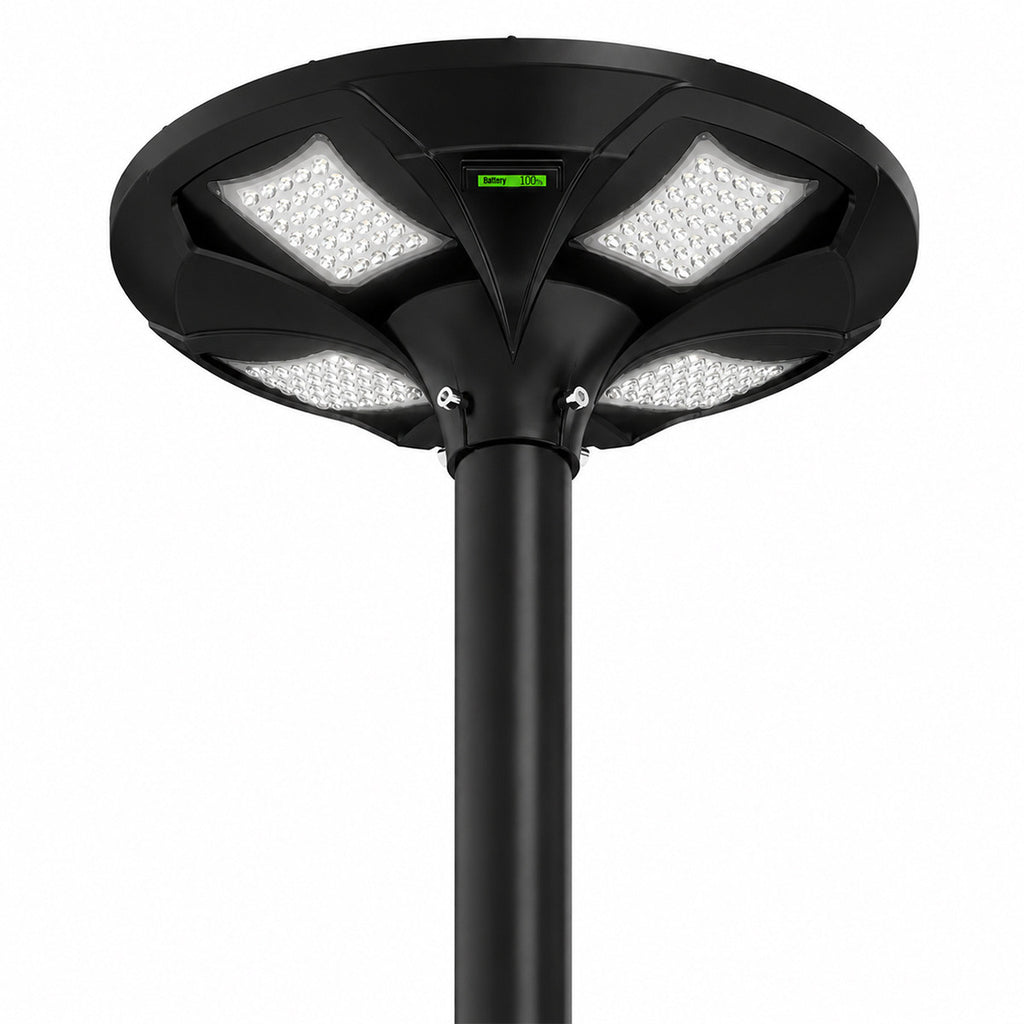 Solar LED Post Top Light w/ Timed Dimming - Dusk To Dawn - 3 Phase Dimming to Preserve Battery - Extremely Bright - Commercial Grade - 40 Watt - 4000 Lumen Output - Warm White/Daylight Color Switchable