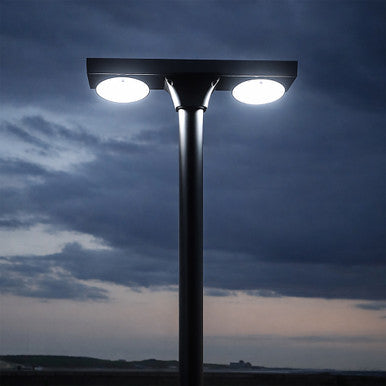Solar LED Dual Head Post Top Light w/ Rotatable Lights - Dusk To Dawn - Remote Programmable - Extremely Bright - Commercial Grade - 40 Watt - 4800 Lumen Output - Warm White/Daylight Color Switchable