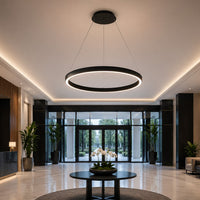 48 Inch LED Halo Pendant Light - Independent Up and Down Light - Watt Selectable 80W/60W/0W On Each Side -  Up to 6200 Lumens - Color Selectable 30K/35K/40K - 120-277V - With Suspension Hanging Kit - Black Finish