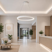 48 Inch LED Halo Pendant Light - Independent Up and Down Light - Watt Selectable 80W/60W/0W On Each Side -  Up to 6200 Lumens - Color Selectable 30K/35K/40K - 120-277V - With Suspension Hanging Kit - White Finish