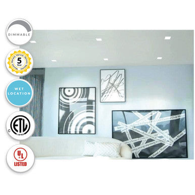 LED Recessed Retrofit Square Downlight Trims - Modern Ceiling Lighting -Choose Size and Color Temperature
