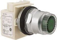 Illuminated Push-button Head, Harmony 9001K, Metal, Plastic Guard Flush, Green - 9001K1L35G