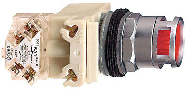 Pushbutton, Illuminated Red, Momentary, 1NO-1NC, 30mm, 10A, 600V, NEMA 4/13 - 9001K3L1RH13