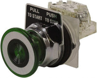 Pushbutton, Non-Illuminated Green Mush, Maintained (Push/Pull), 2NC, 30mm, 10A, 600V - 9001KR9GH13