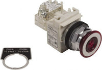 Switch Push Button N.O./N.C. DPST Round Mushroom Button 10A 600VAC 600VDC Maintained Contact Screw Clamp Panel Mount - 9001KR9P1LRRH13