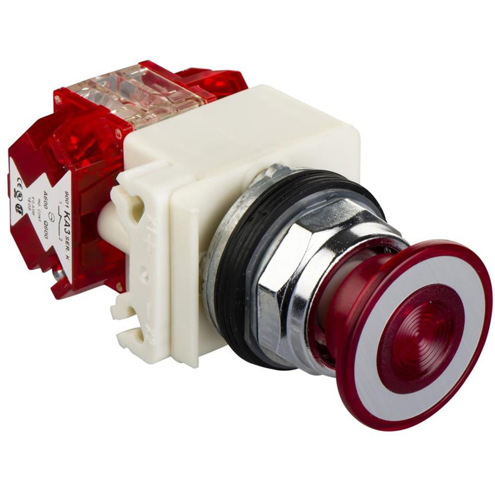 Push-button, Metal, Mushroom 41MM, Red, 30MM, 2 Positions, Push-pull, 24-28V, - 9001KR9P35RH25