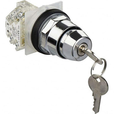 Switch Key Lock N.O./N.C. DPST 90° Flat Key 10A 600VAC 600VDC Screw Clamp Panel Mount - 9001KS11K3H13R