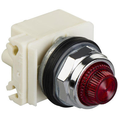 30mm push button, Type K, push to test pilot light, red LED light module, 120VAC/VDC, red glass lens, NEMA 4, 13 - 9001KT38LRR6