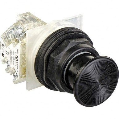 Pushbutton, Non-Illum'd Black Mush, Momentary, 1NO-1NC, 30mm, 10A, 600V - 9001SKR24BH13