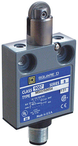 Limit Switch, Plunger, Roller, SPDT, 3A at 240V AC, Actuator Location: Top - 9007MS02S0054