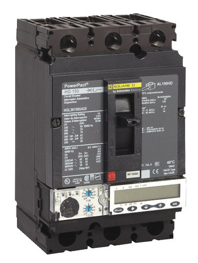 Molded Case Circuit Breaker, POWERPACT H Series, 100A, 3 Pole, 600V AC, 65kA at 240V AC - HGL36100U44X