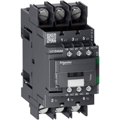 TeSys D contactor 3P 40A AC-3 up to 440V coil 100-250V AC/DC ring-lugs - LC1D40A6KUE