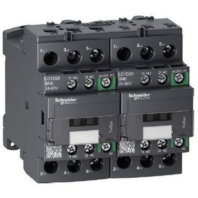TeSys D reversing contactor - 3P - <= 440 V - 18 A AC-3 - 24...60 V AC/DC coil - LC2D18BNE