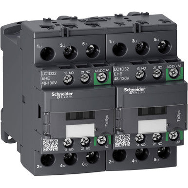 TeSys D reversing contactor - 3P - <= 440 V - 32 A AC-3 - 48...130 V AC/DC coil - LC2D32EHE