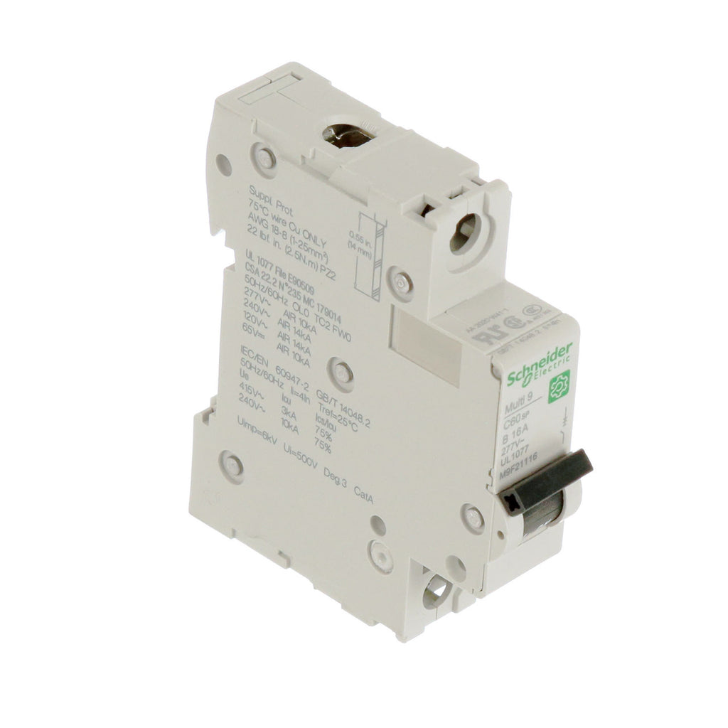 Miniature Circuit Breaker, C60SP Series, 16A, 1 Pole, 240/415V AC, 14kA at 120/240V AC, B Curve - M9F21116