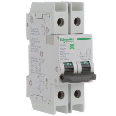 Circuit Breaker; Miniature; Multi9; 2P; 5A; D-Curve; Branch Protection - M9F43205