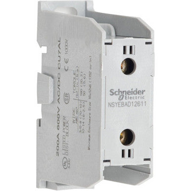 Power Distribution Block, Finger-Safe, 1 Pole, 200 A Copper, 600 V AC/DC, DIN Rail - NSYEBCD12611