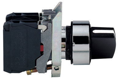 Schneider Electric 22mm Selector Switch; Round; 2-Position; 1NO / 1NC; Maintained; Black - XB4BD25