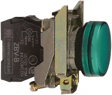 Pilot light, Harmony XB4, metal, green, 22mm, universal LED, plain lens, 230.240V AC - XB4BVM3