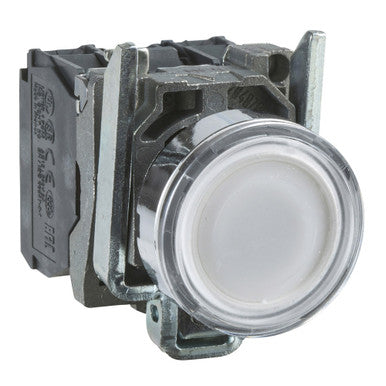 White Illuminated Pushbutton, Ø22, Spring Return, Flush, 1NO+1NC, Metal, 220-240VAC - XB4BW31M5