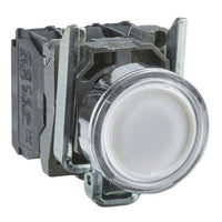 White Illuminated Pushbutton, Ø22, Spring Return, Flush, 1NO+1NC, Metal, 220-240VAC - XB4BW31M5