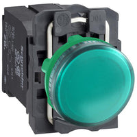 Pilot light, Harmony XB5, XB4, green complete 22 mm plain lens with BA9s bulb 110.120 V - XB5AV33