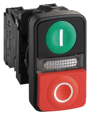 Green flush/red projecting illuminated double-headed pushbuttonØ22 1NO+1NC 120V - XB5AW73731G5